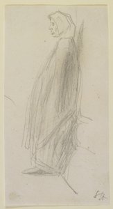 立っている老婦人のプロフィールスケッチ、1858年（白い紙に鉛筆） 作： James Abbott McNeill Whistler